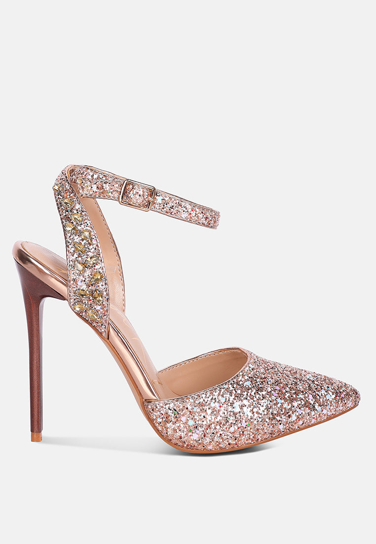 Embellished Vegan Leather Glitter Stiletto High Heels