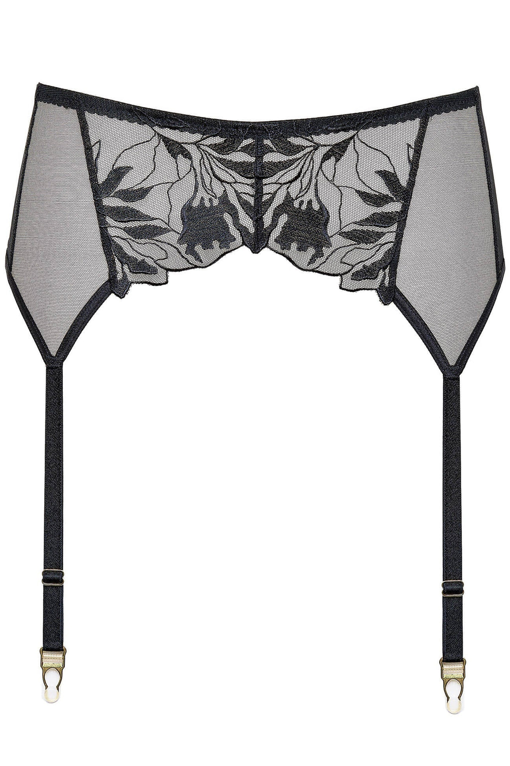 High Waist Floral Embroidered Mesh Garter Belt