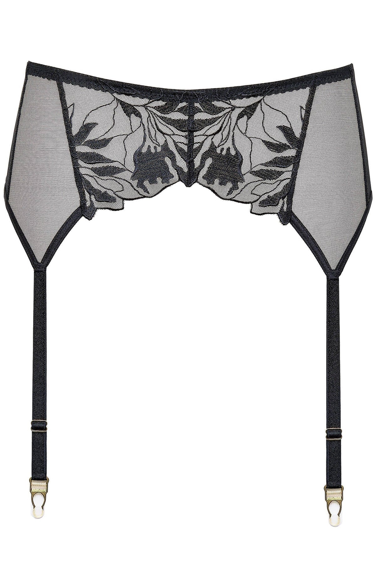High Waist Floral Embroidered Mesh Garter Belt