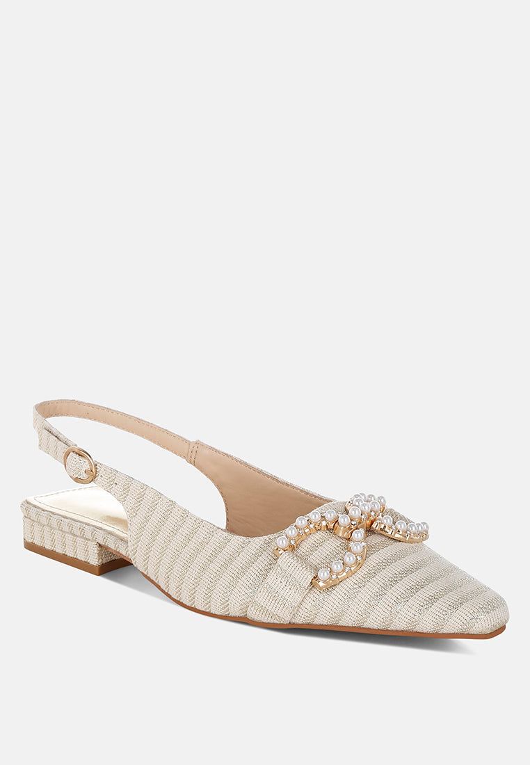 Pearl-Detailed Woven Horsebit Flats