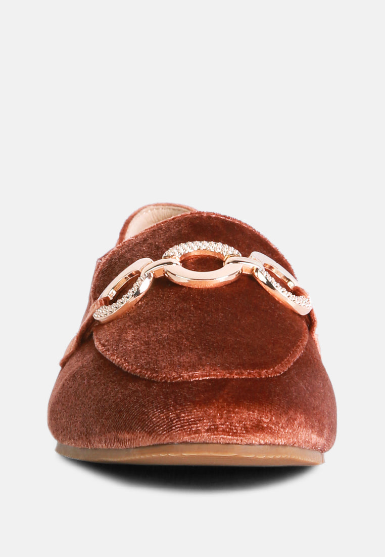 Semi Casual Velvet Metal Buckle Detail Loafers