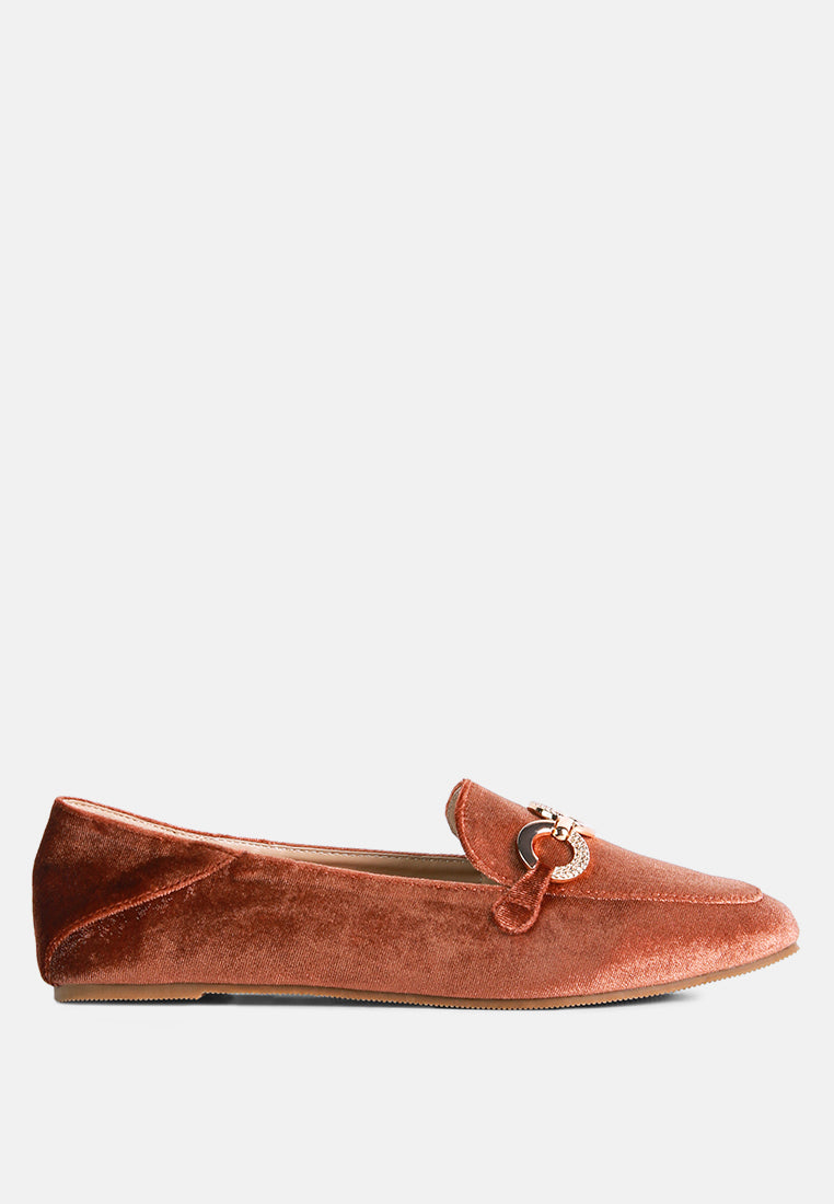 Semi Casual Velvet Metal Buckle Detail Loafers
