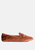 Semi Casual Velvet Metal Buckle Detail Loafers