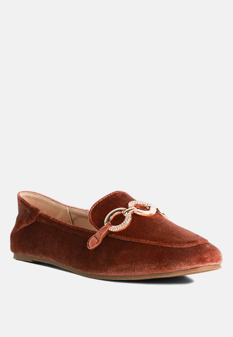 Semi Casual Velvet Metal Buckle Detail Loafers