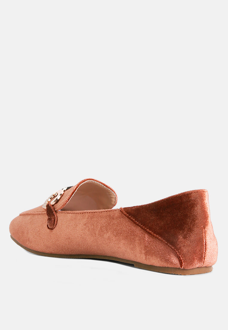 Semi Casual Velvet Metal Buckle Detail Loafers