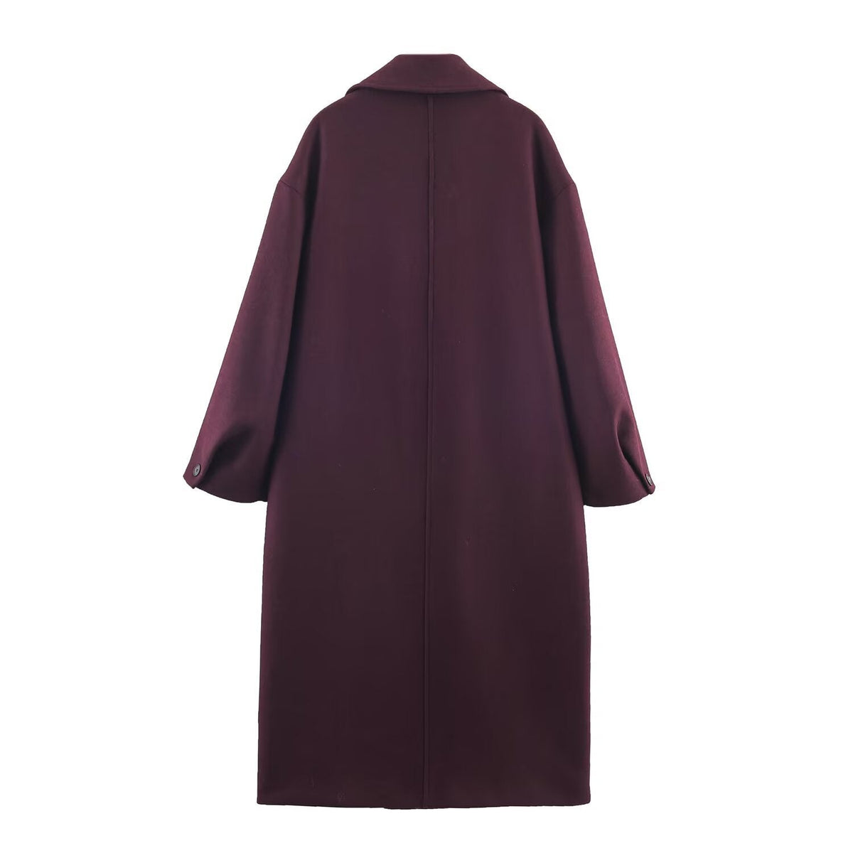 Long Oversized Burgundy Wool-Blend Coat