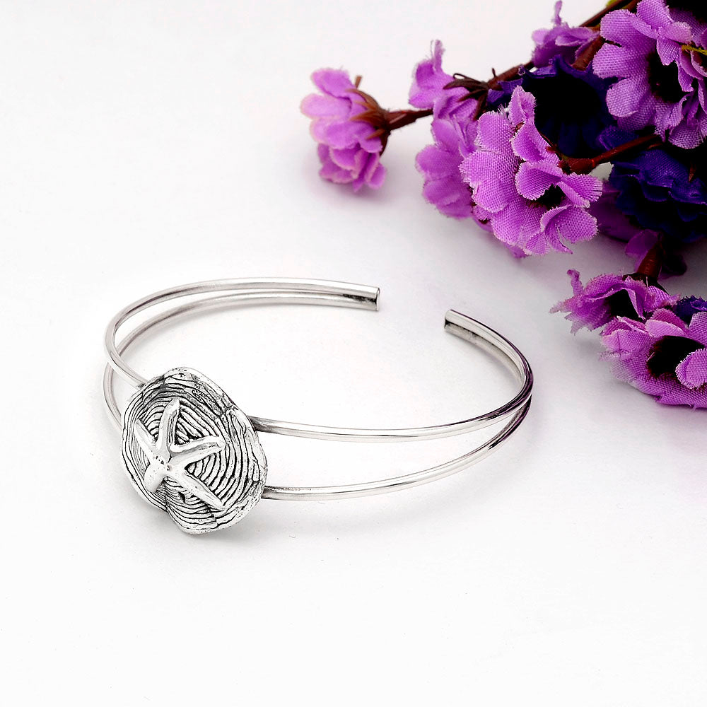 925 Sterling Silver Starfish Bangle Bracelet - Beach Jewelry