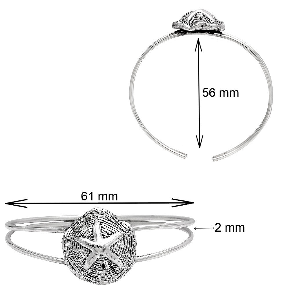 925 Sterling Silver Starfish Bangle Bracelet - Beach Jewelry