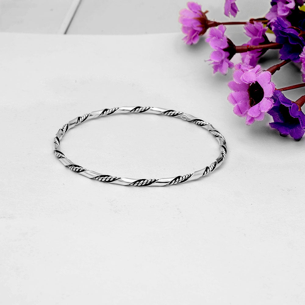 925  Sterling Silver Twisted Rope Cuff Bangle – Elegant Minimalist Jewelry