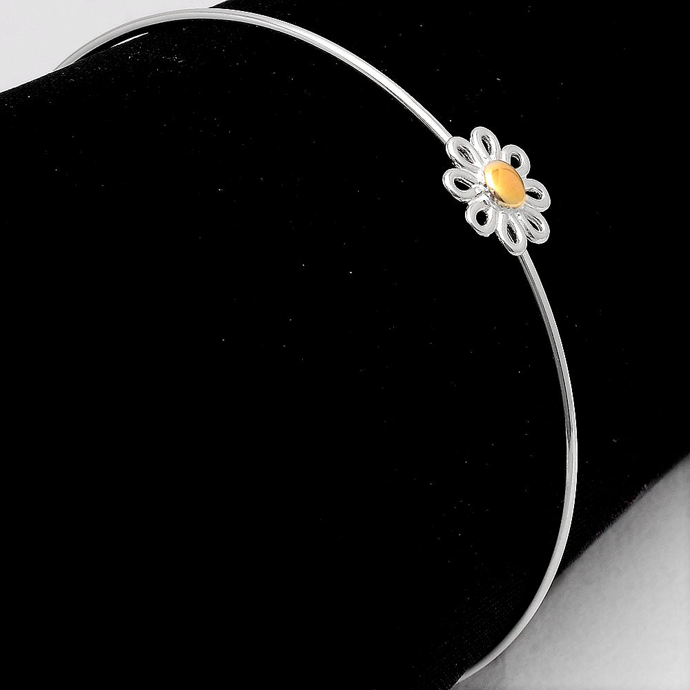 925 Sterling Silver Daisy Charm Bangle – Floral Jewelry
