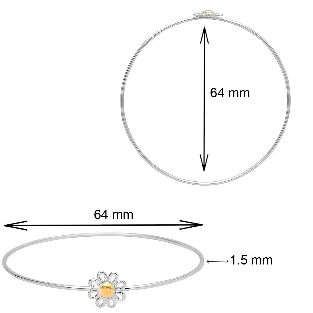 925 Sterling Silver Daisy Charm Bangle – Floral Jewelry