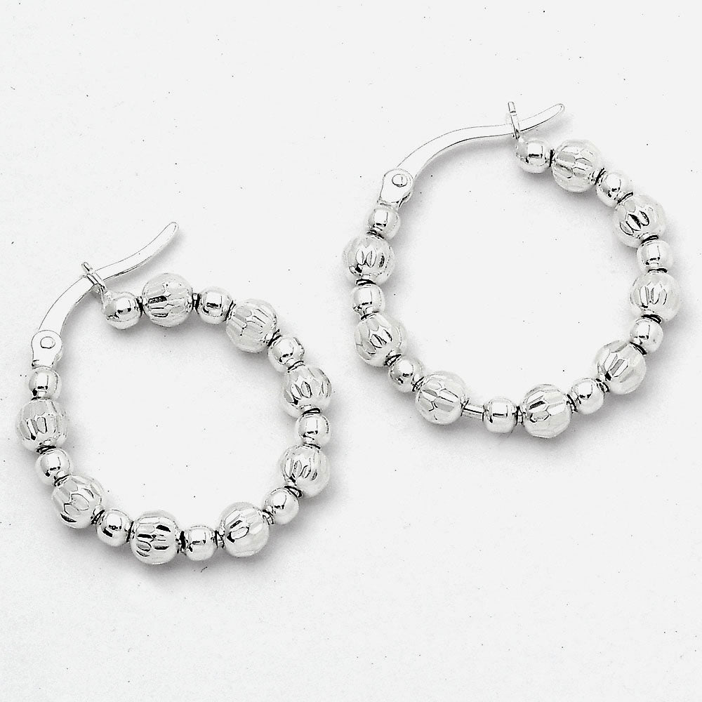 925 Sterling Silver Textured Bead Hoop Earrings