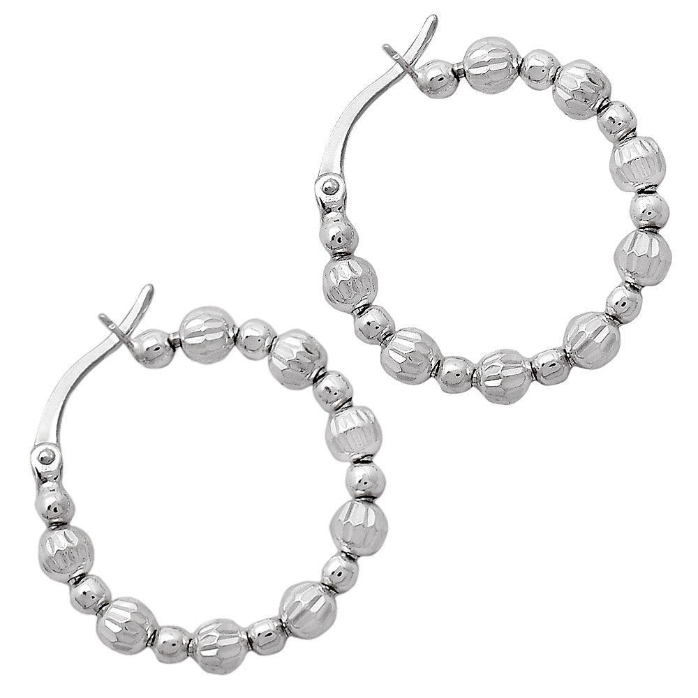 925 Sterling Silver Textured Bead Hoop Earrings