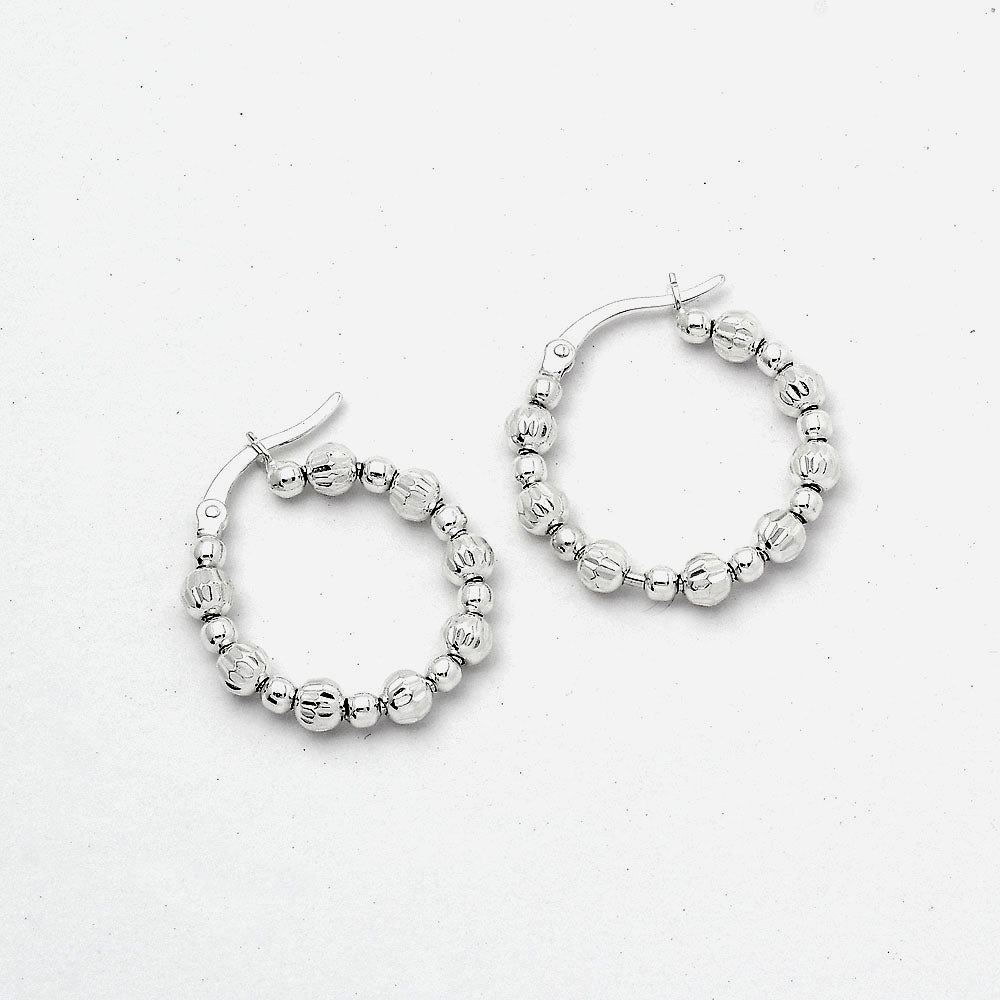 925 Sterling Silver Textured Bead Hoop Earrings