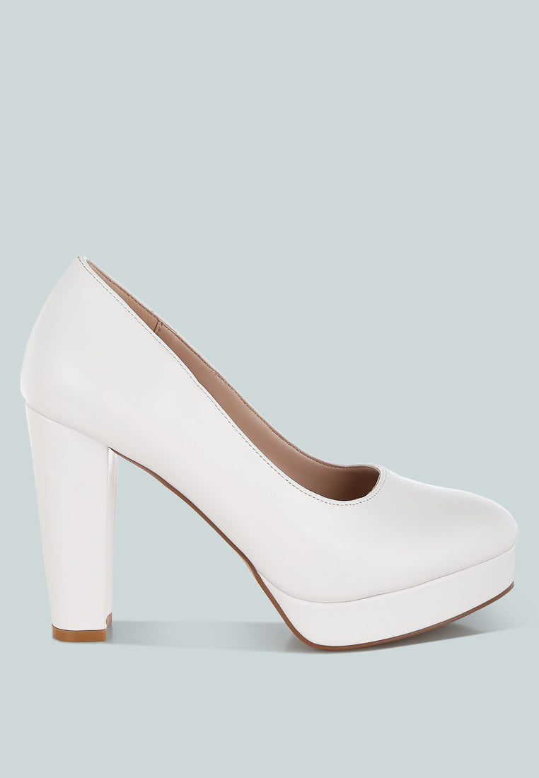 Faux Leather Block Heel Pumps