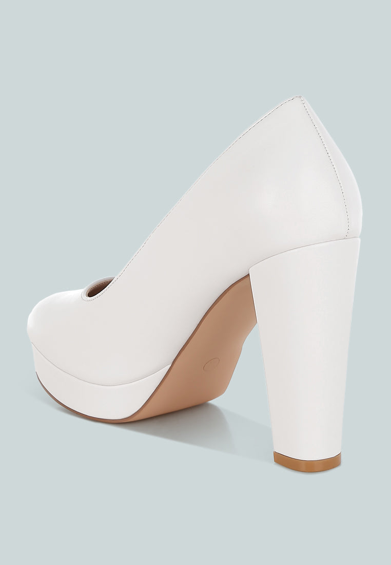 Faux Leather Block Heel Pumps