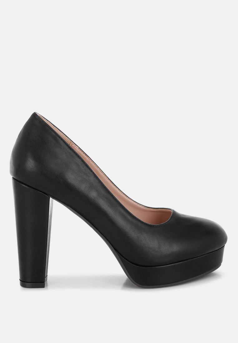 Faux Leather Block Heel Pumps