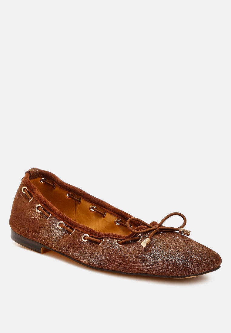 Closed Square Toe Ballerinas W/ Drawstring Bow