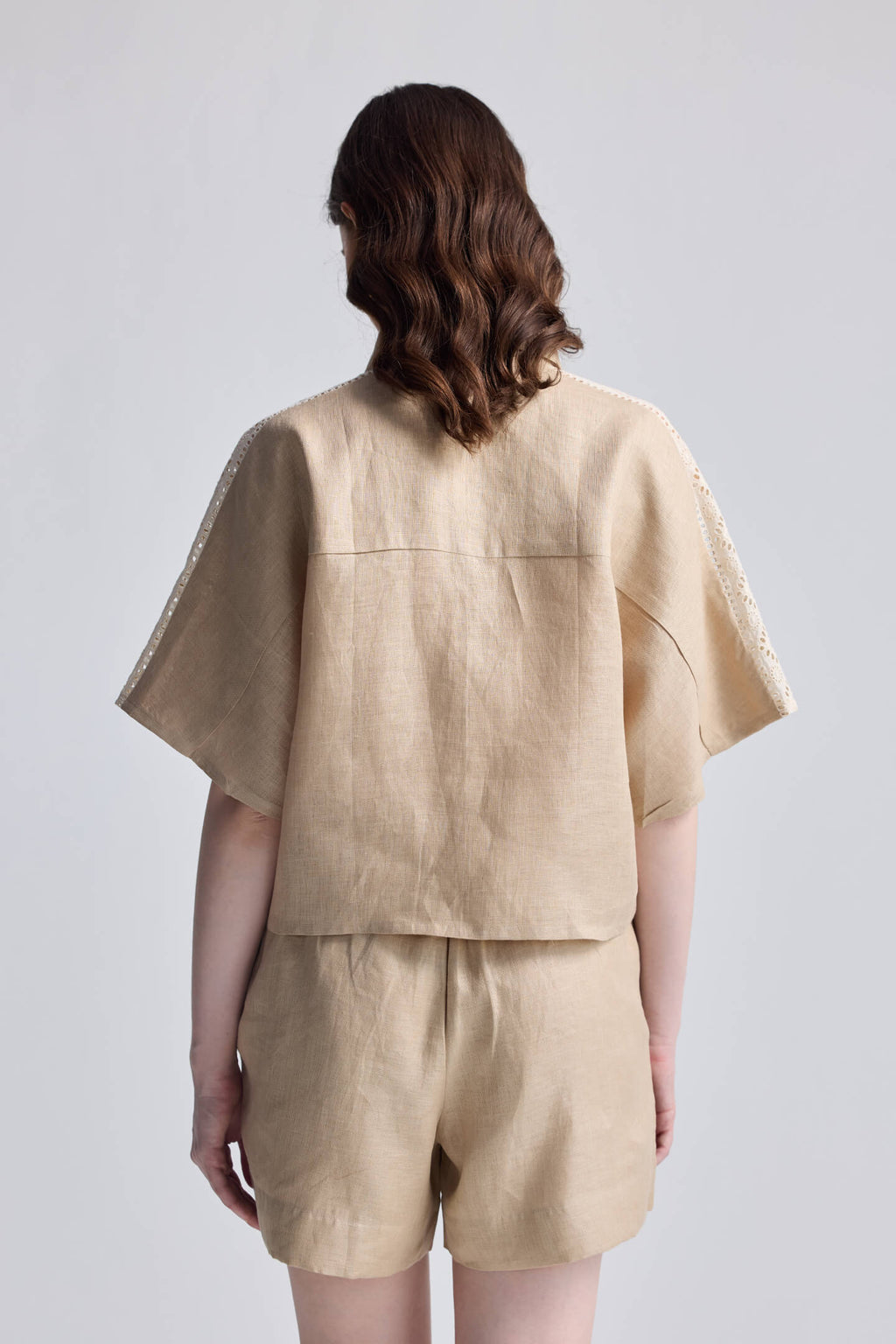 Hemp Fabric Drawstring Shorts in Neutral Beige