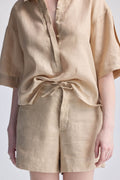Hemp Fabric Drawstring Shorts in Neutral Beige