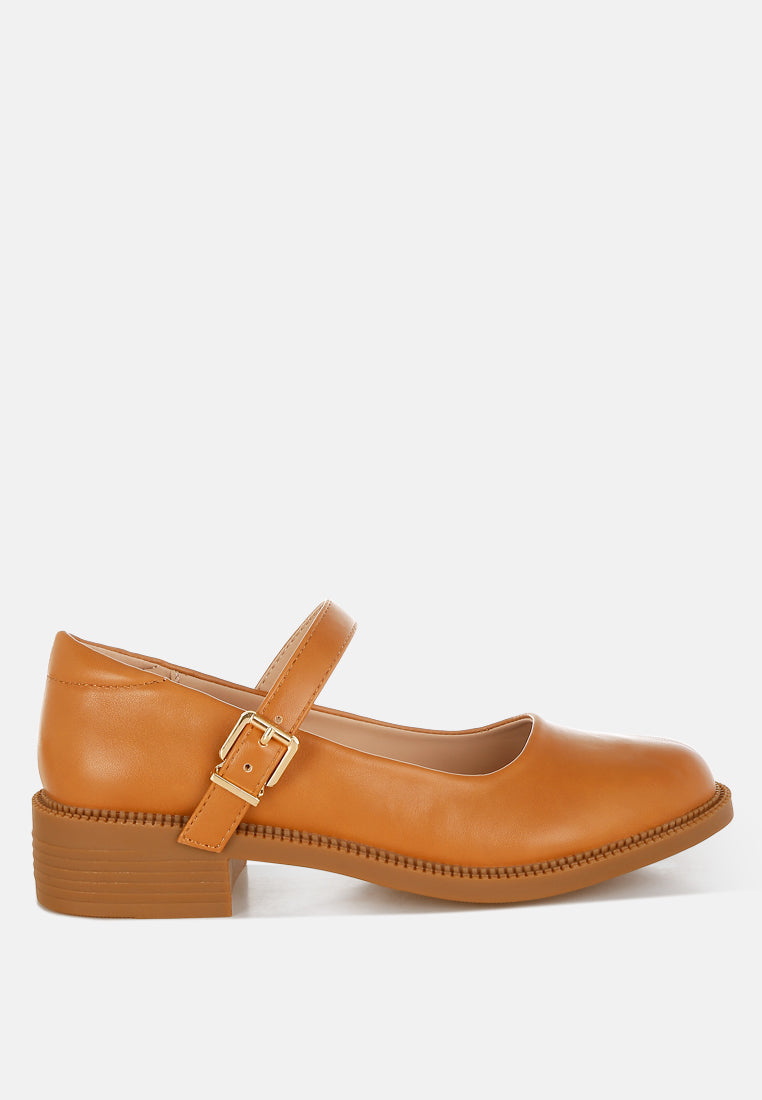 Faux Leather Low Block Buckle Sandals