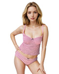 Y2K Mesh Matching Bra Set - Polka Dot Cami Top & Low Waist Briefs