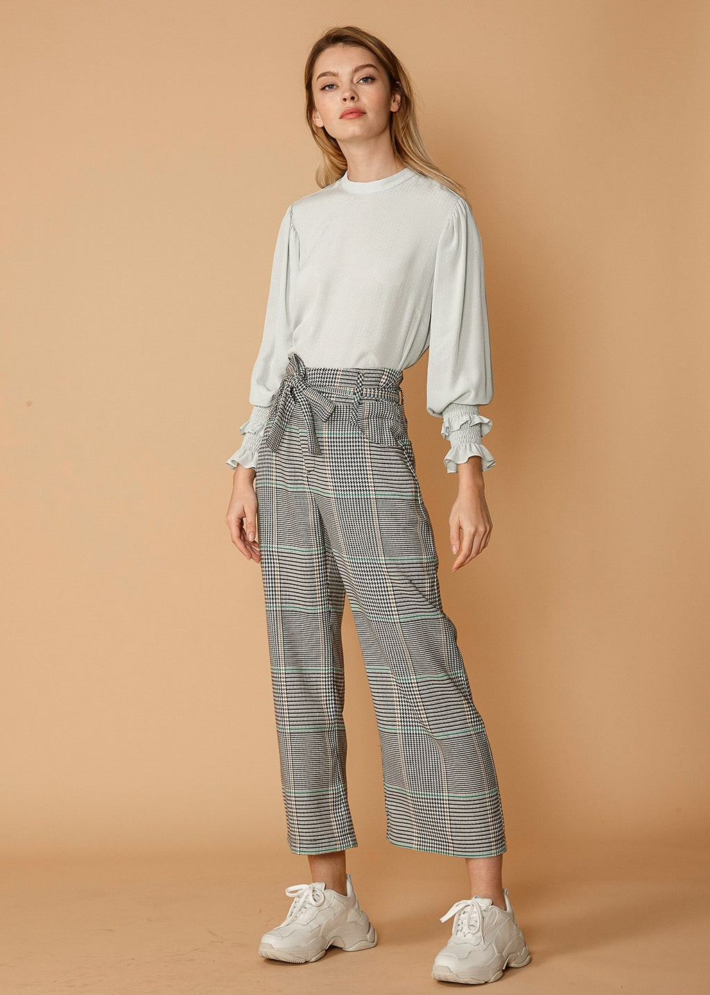 Plaid Tie Waist Cropped Pants In Fall Glen