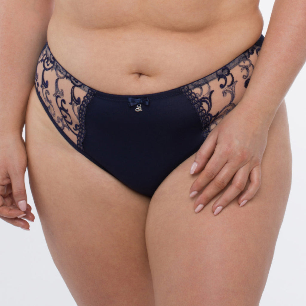 Sheer Mesh Floral Embroidered Midi Brief Panty