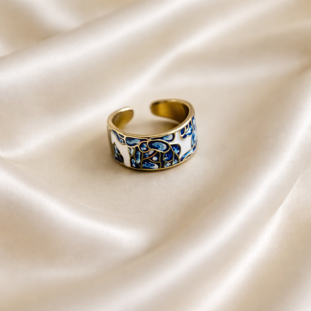 Adjustable Patterned Indigo Ring