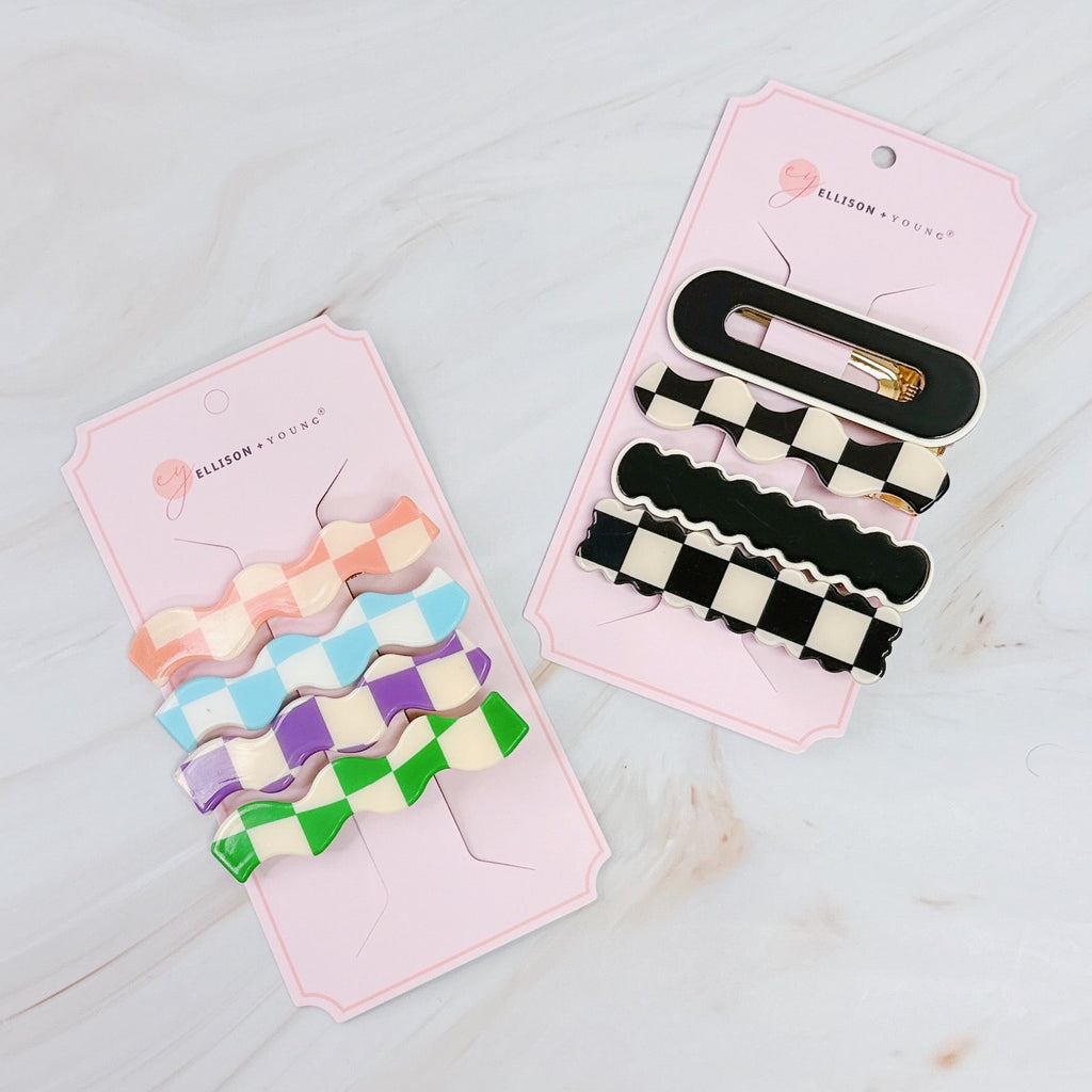 Checkered Wavy Creaseless Hair Clips Set Of 4
