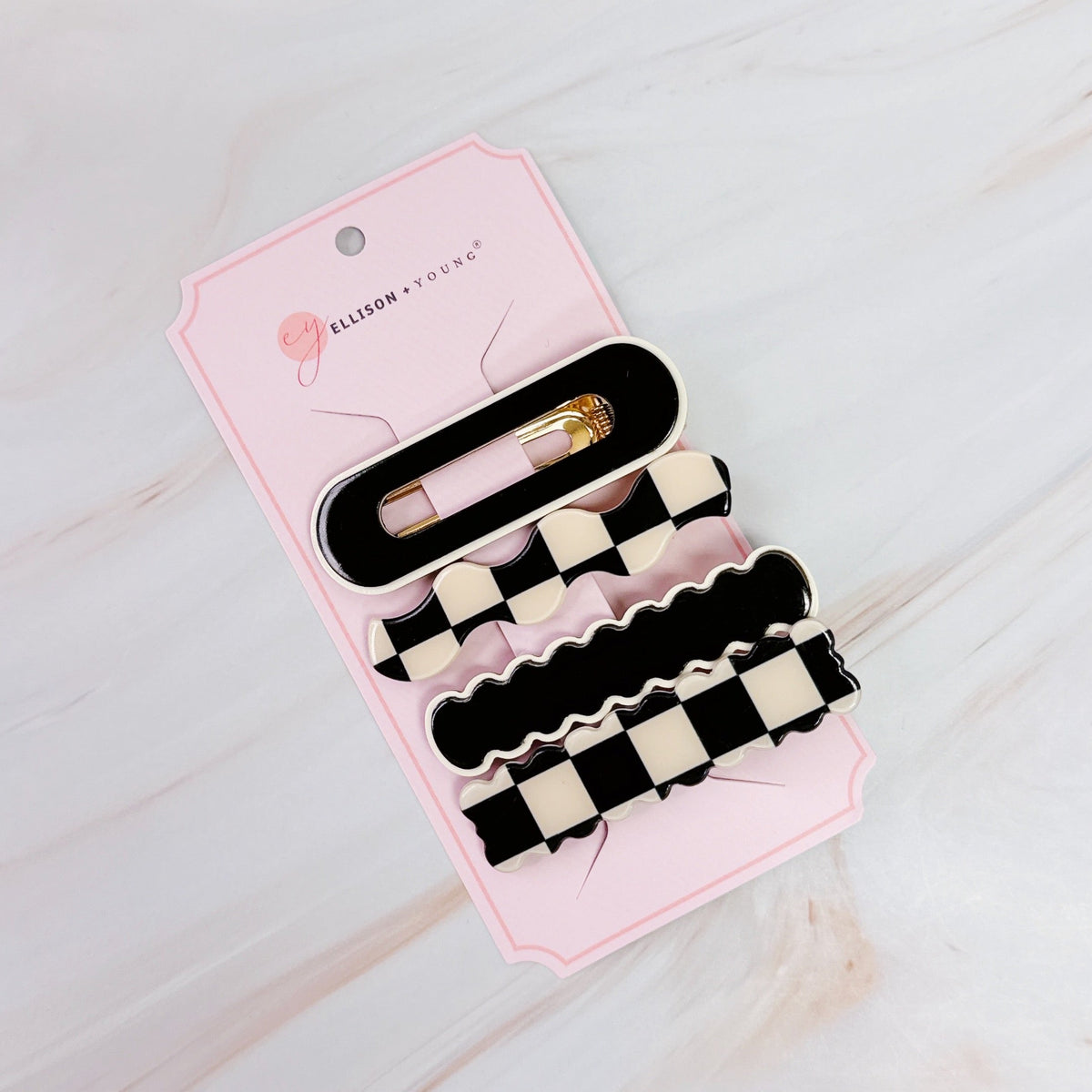 Checkered Wavy Creaseless Hair Clips Set Of 4