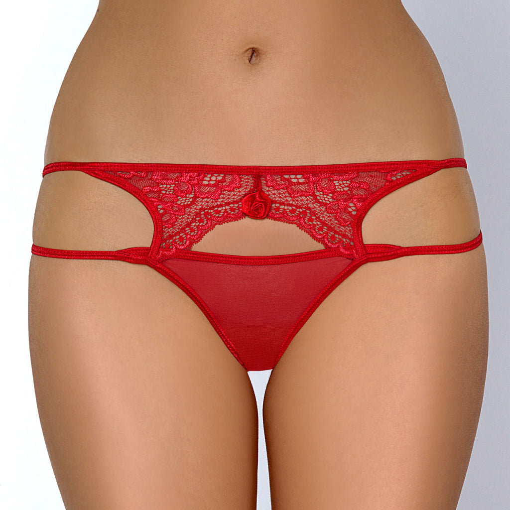 True Red Floral Lace String Thong