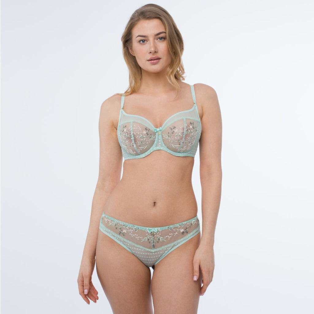 Mint Sheer Mesh Tulle Embroidered Tanga Panty