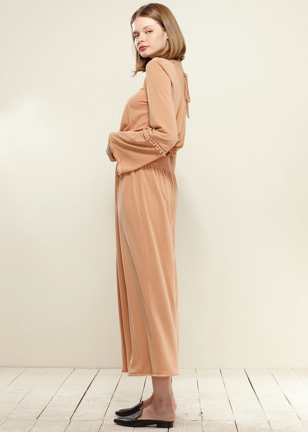 Apricot Smocked Waist Wide Leg Palazzo Pants