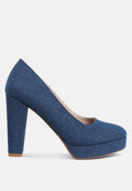 Denim Block Heel Pumps