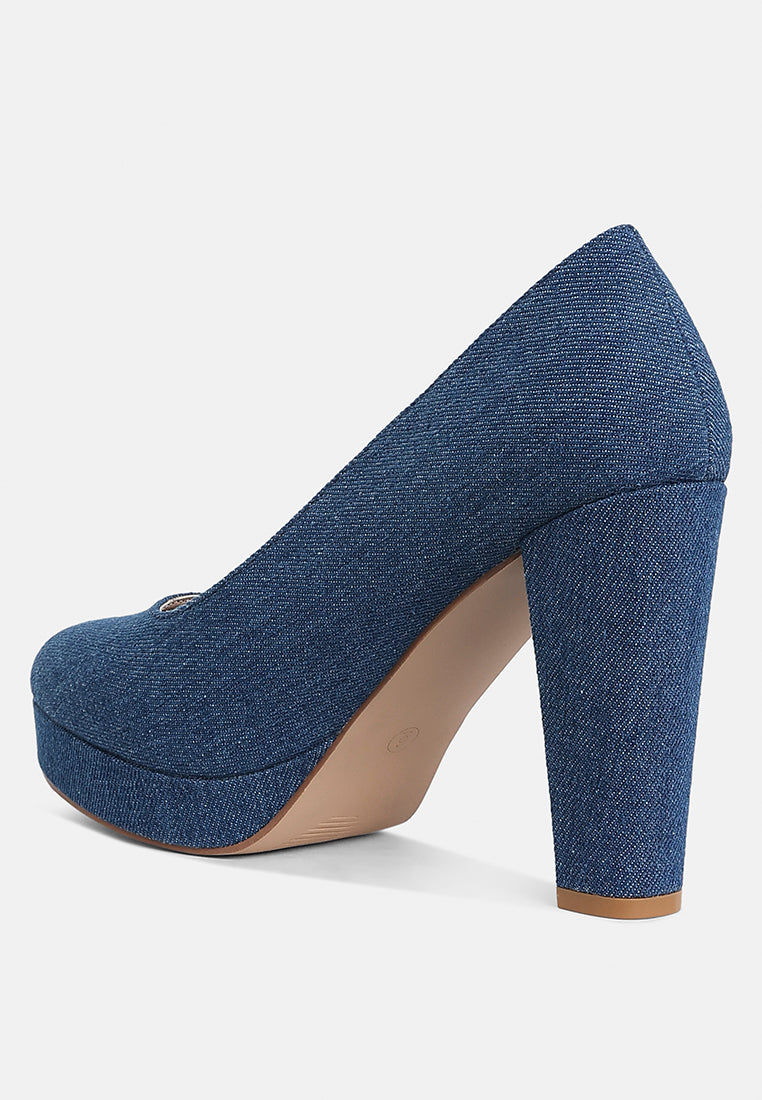 Denim Block Heel Pumps