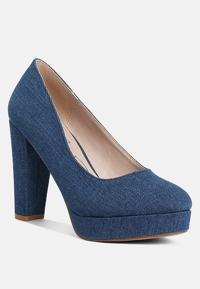Denim Block Heel Pumps