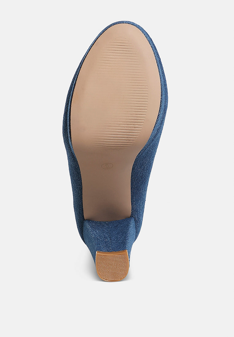 Denim Block Heel Pumps