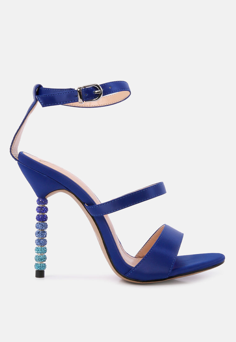 Rhinestone Embellished Satin Ball Heel Sandals