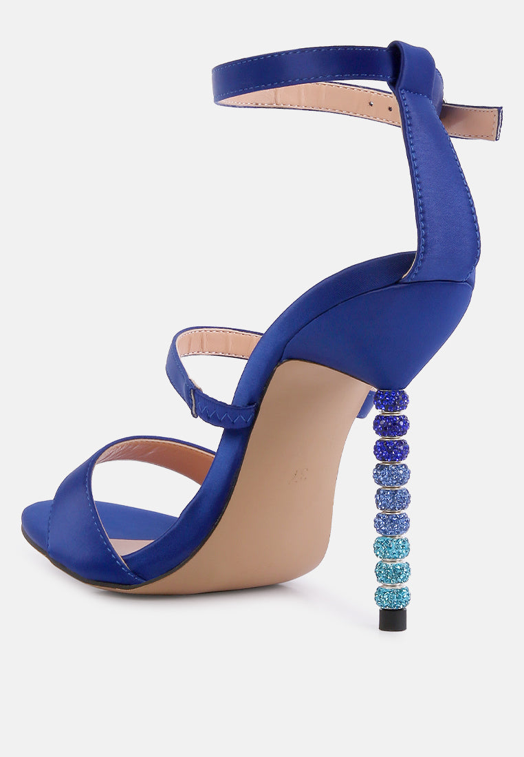 Rhinestone Embellished Satin Ball Heel Sandals
