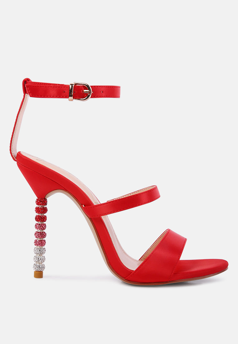 Rhinestone Embellished Satin Ball Heel Sandals