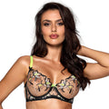Coquettish Floral Embroidered Neon Sheer Balconette Bra