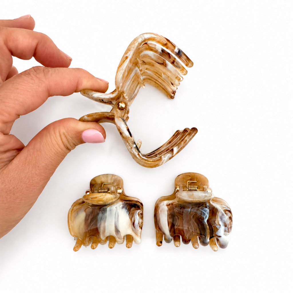 Marble Hair Claw Clip Set – 3 Piece Everyday Essentials