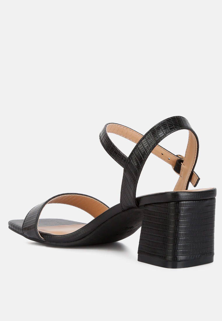 Lizard Embossed Low Block Heel Sandals