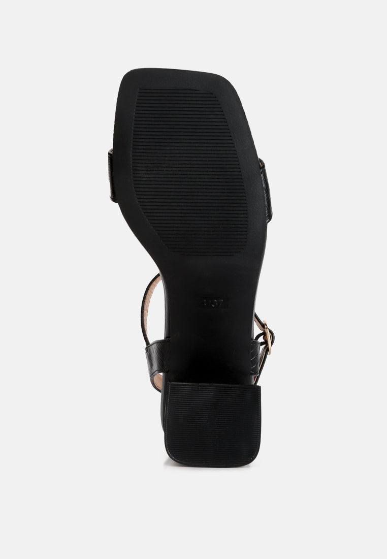 Lizard Embossed Low Block Heel Sandals