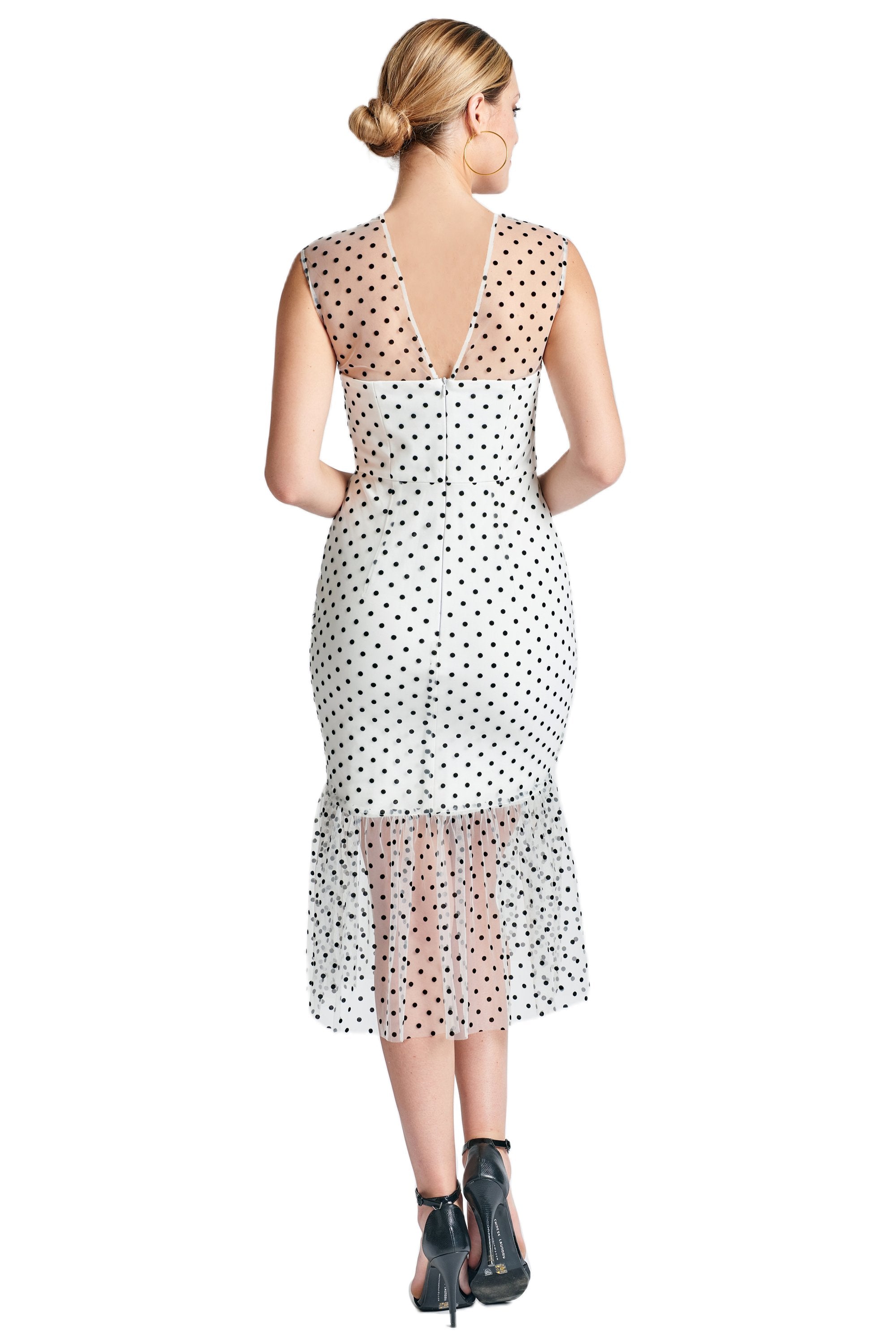 Sleeveless Polka Pot Midi Mesh Dress