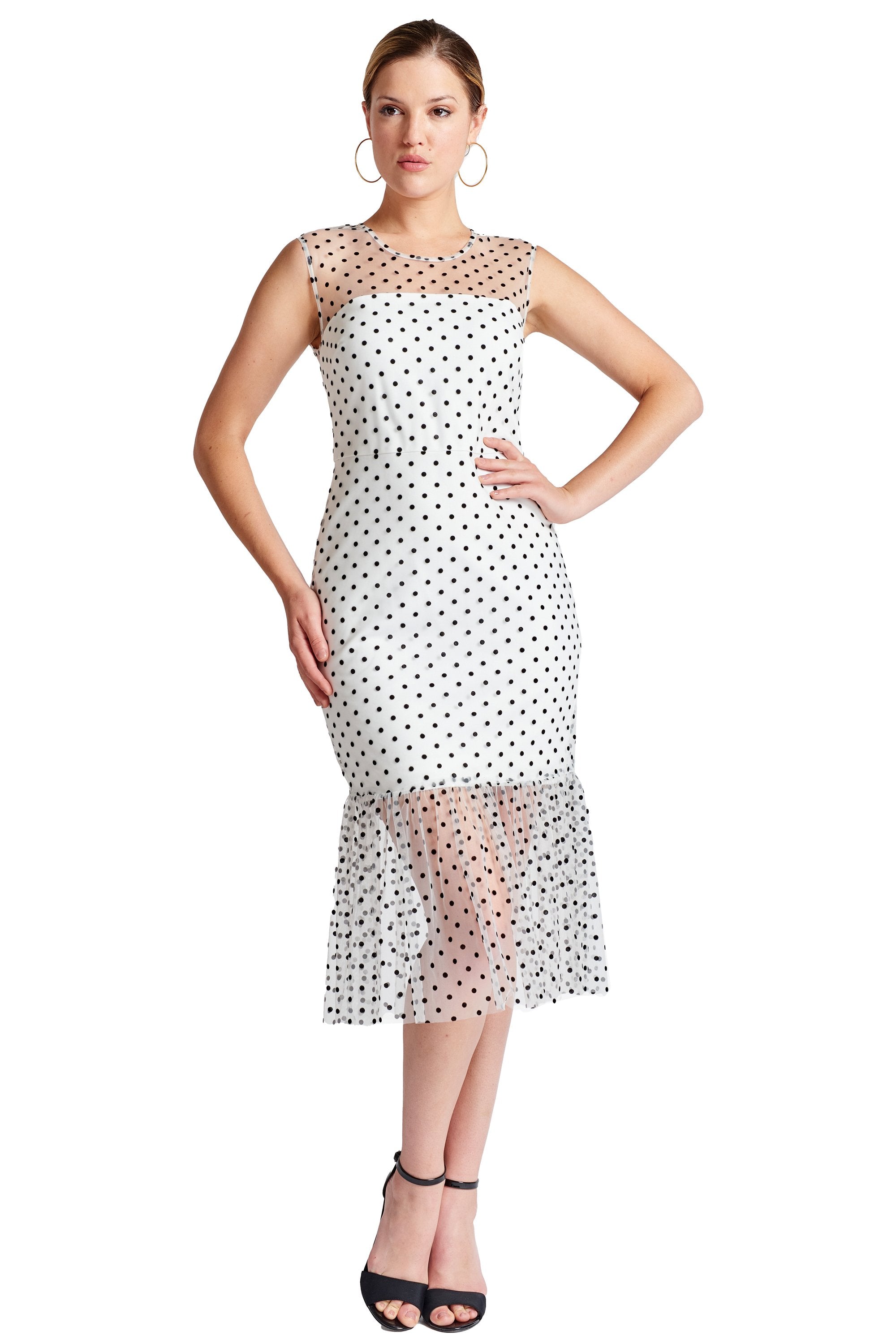 Sleeveless Polka Pot Midi Mesh Dress