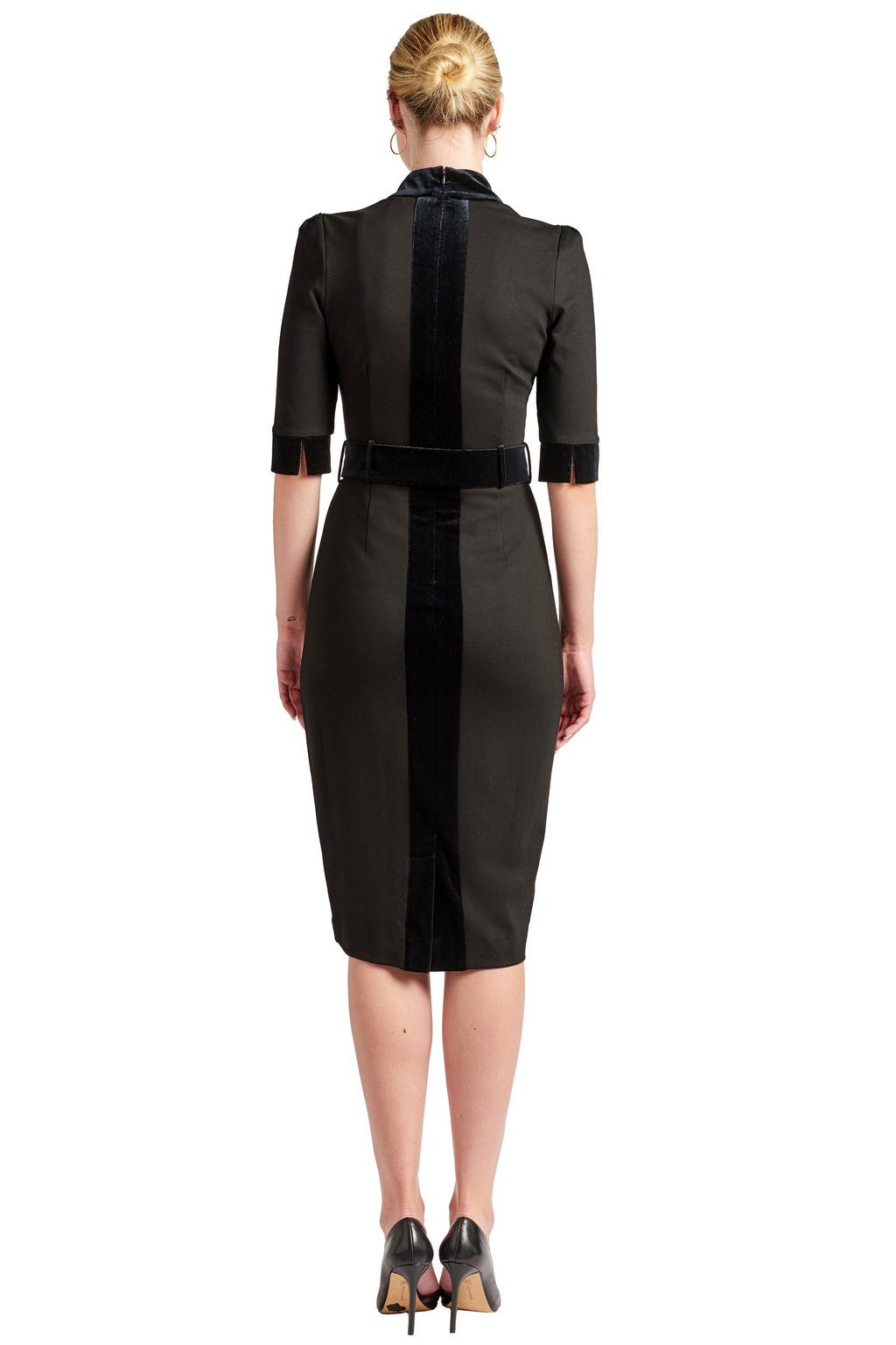 Sheath Dress - Elbow Sleeve, Notch Meck Ponte Dress