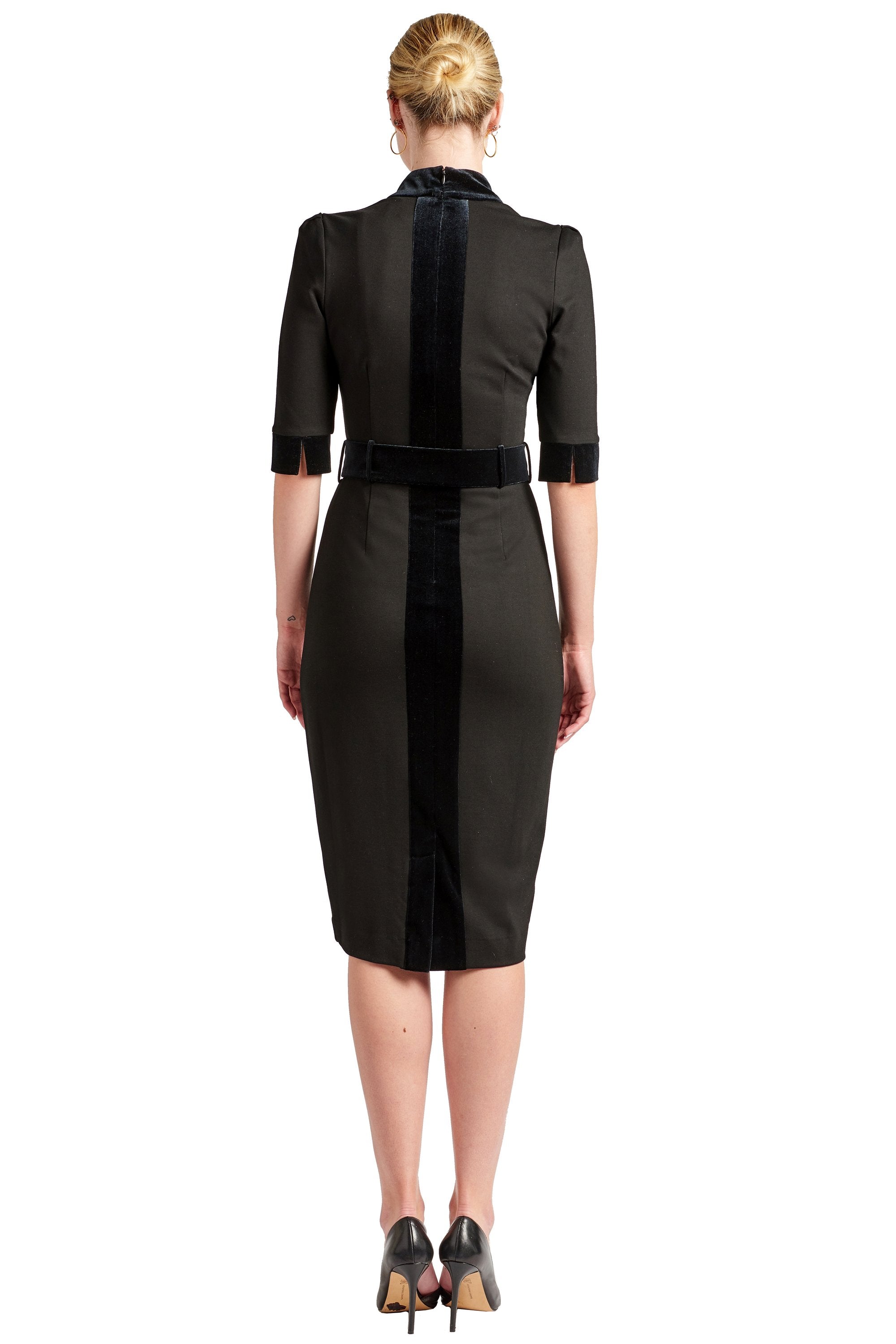 Sheath Dress - Elbow Sleeve, Notch Meck Ponte Dress