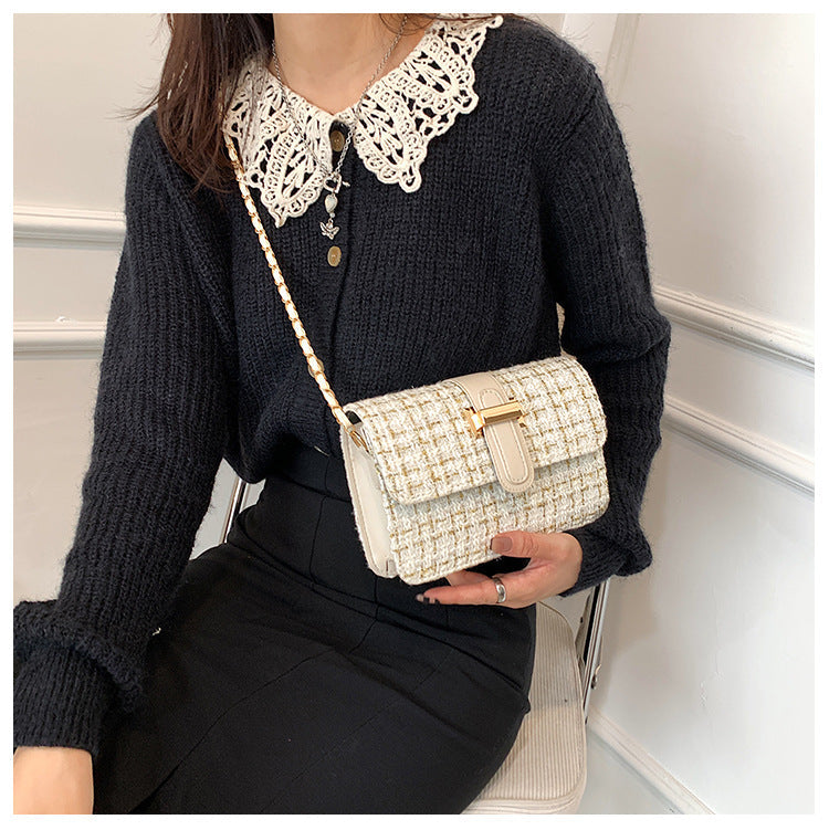 Summer texture handbag for women, fashionable and simple single shoulder bag, casual cross-body, woolen small square bag-4